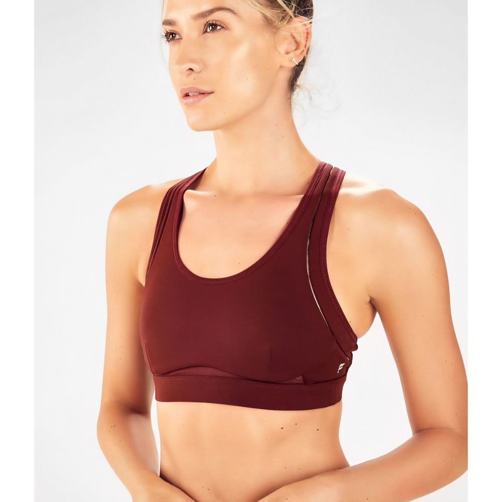 Fabletics Burgundy Convertible Strap Sports Bra Mesh Accent Maroon Womens L‎